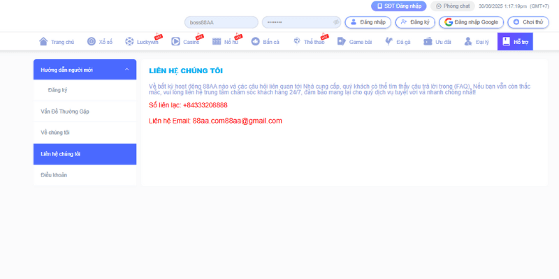 Một số lưu ý liên hệ AA88