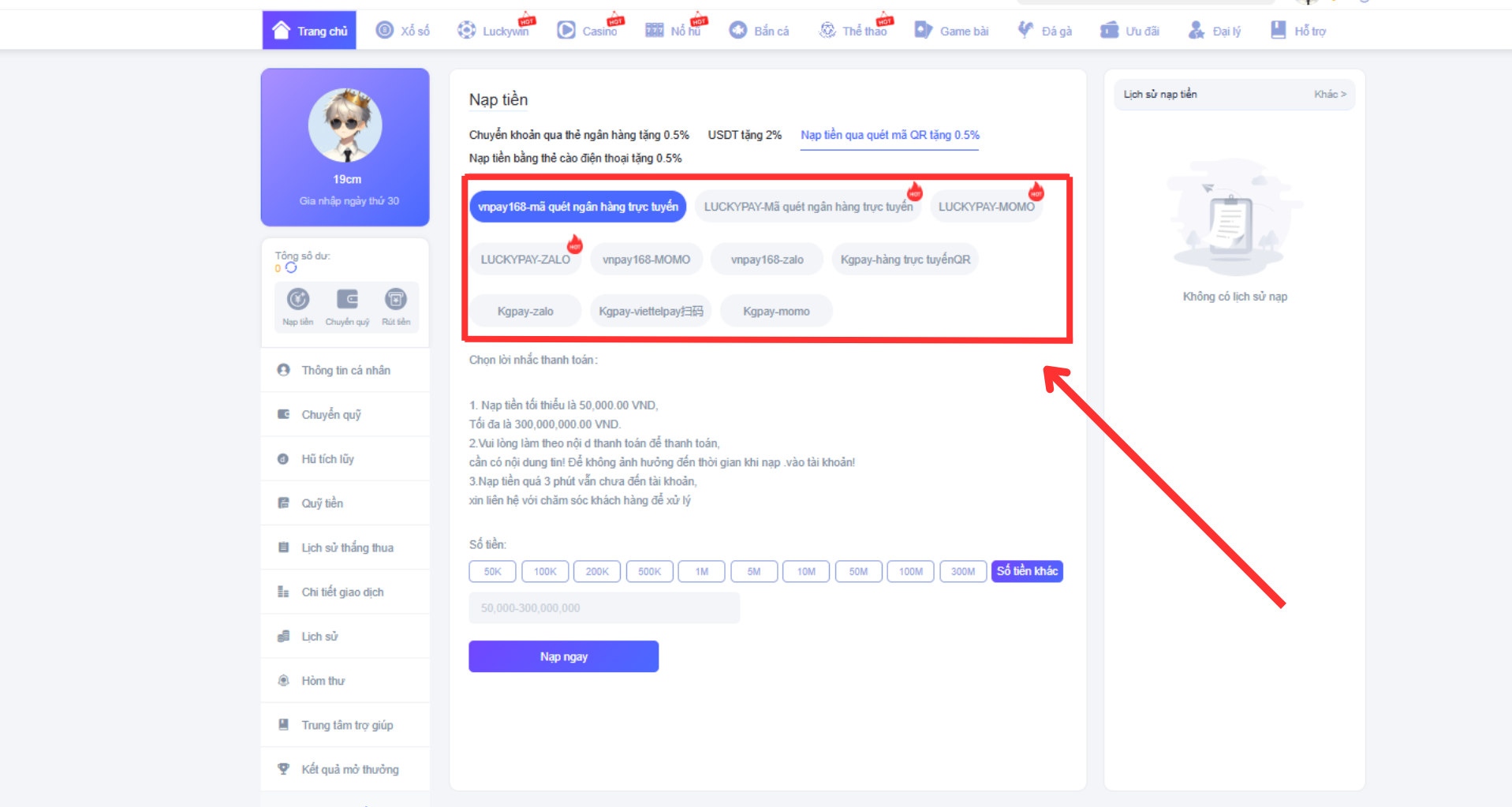Các Phương Thức Nạp Tiền  Phổ Biến 