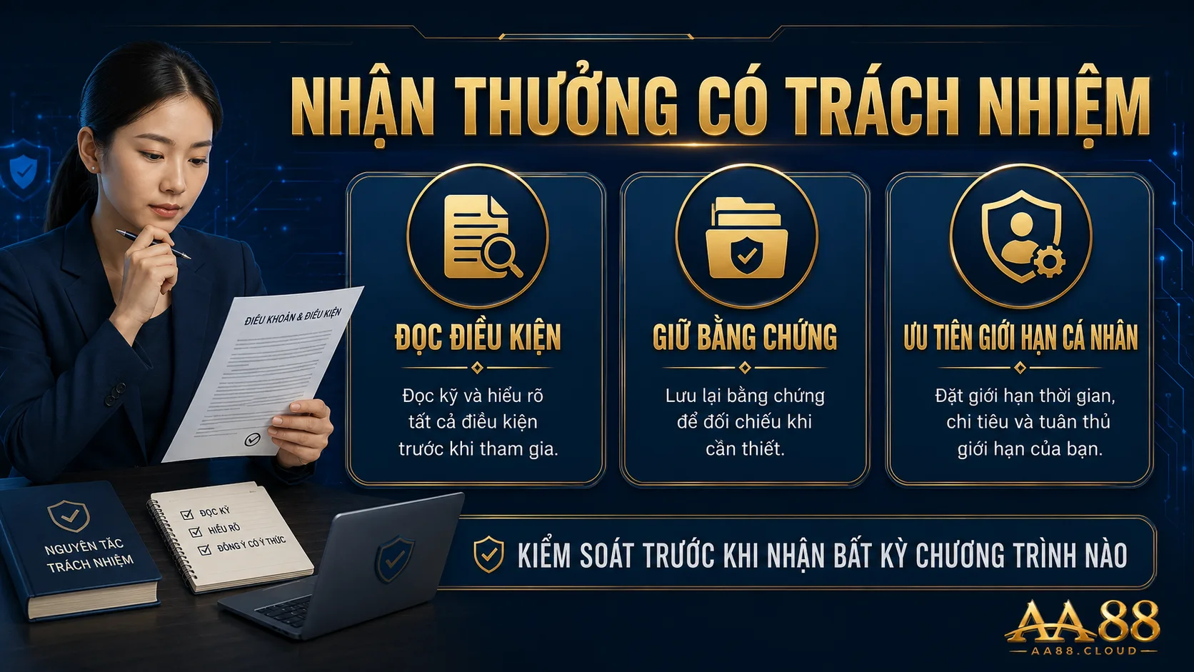 Đọc điều kiện, giữ bằng chứng và ưu tiên giới hạn cá nhân trước khi nhận bất kỳ chương trình thưởng nào.