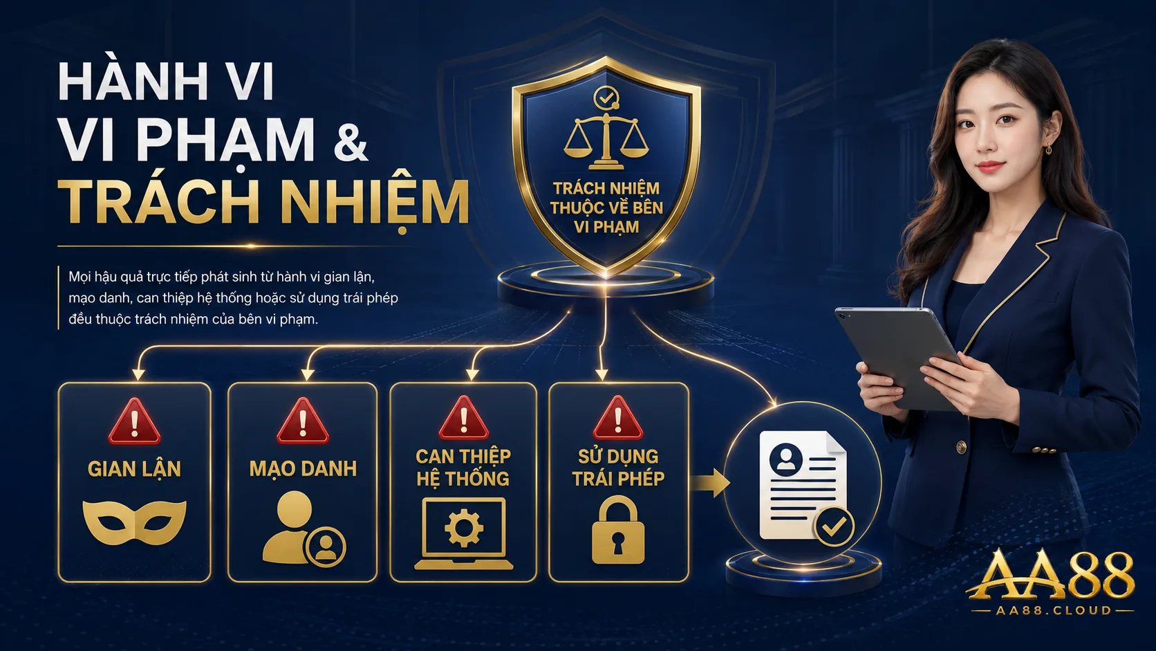 Hậu quả trực tiếp từ gian lận, mạo danh, can thiệp hệ thống hoặc sử dụng trái phép thuộc phạm vi người vi phạm chịu trách nhiệm