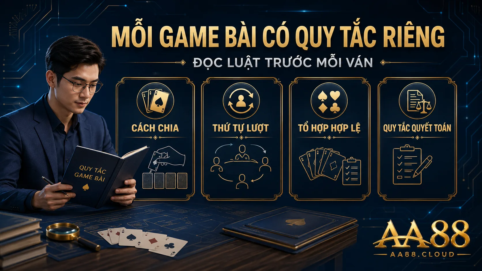 Mỗi game bài có cách chia, thứ tự lượt, tổ hợp hợp lệ và quy tắc quyết toán riêng.